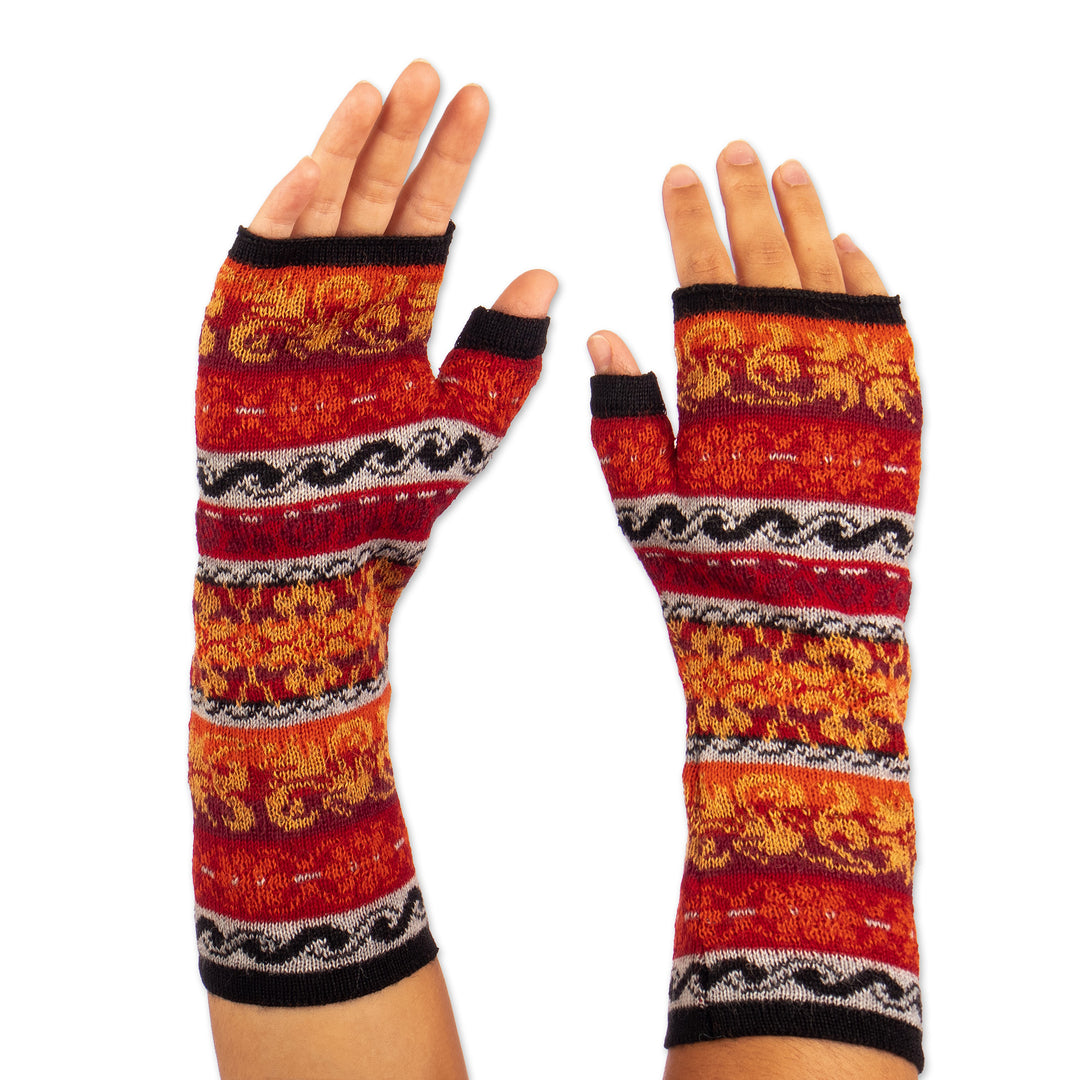 Multicolored 100% Baby Alpaca Unisex Knit Fingerless Mitts - Andean Warmth