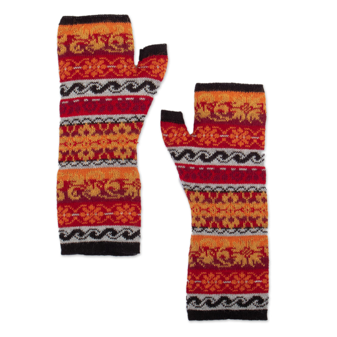 Multicolored 100% Baby Alpaca Unisex Knit Fingerless Mitts - Andean Warmth