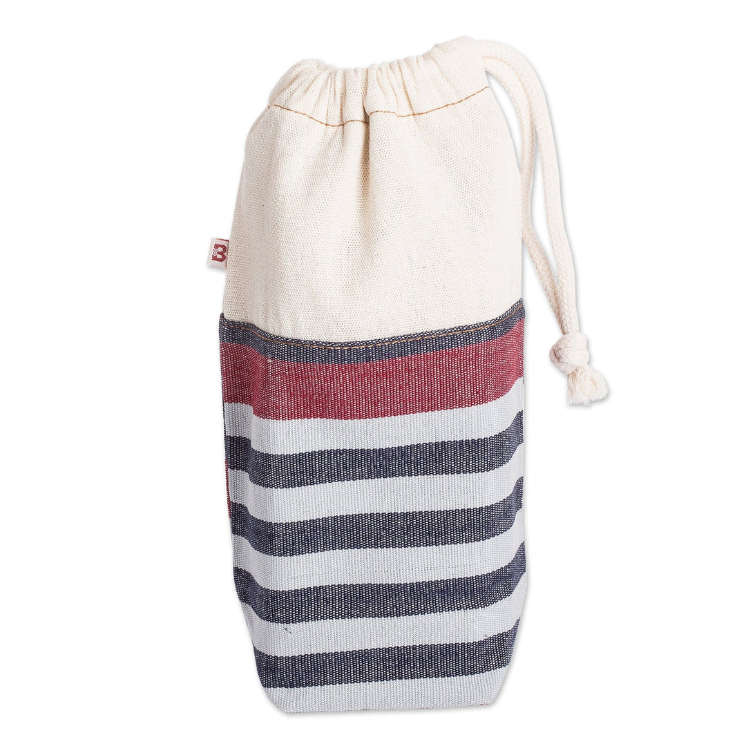 Reusable Handwoven Cotton Drawstring Coffee Bag with Stripes - Cup of Java