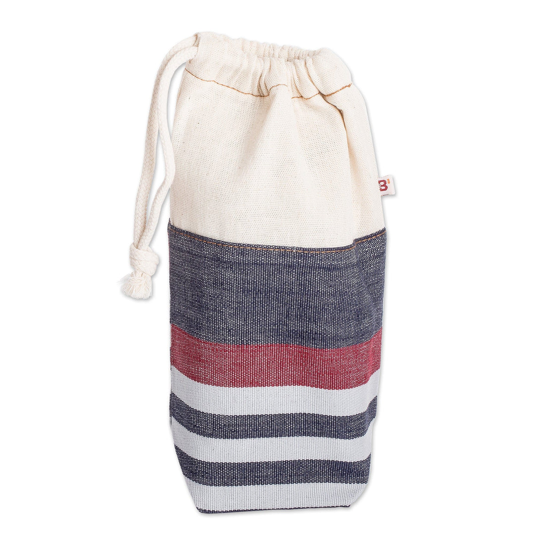 Reusable Handwoven Cotton Drawstring Coffee Bag with Stripes - Cup of Java