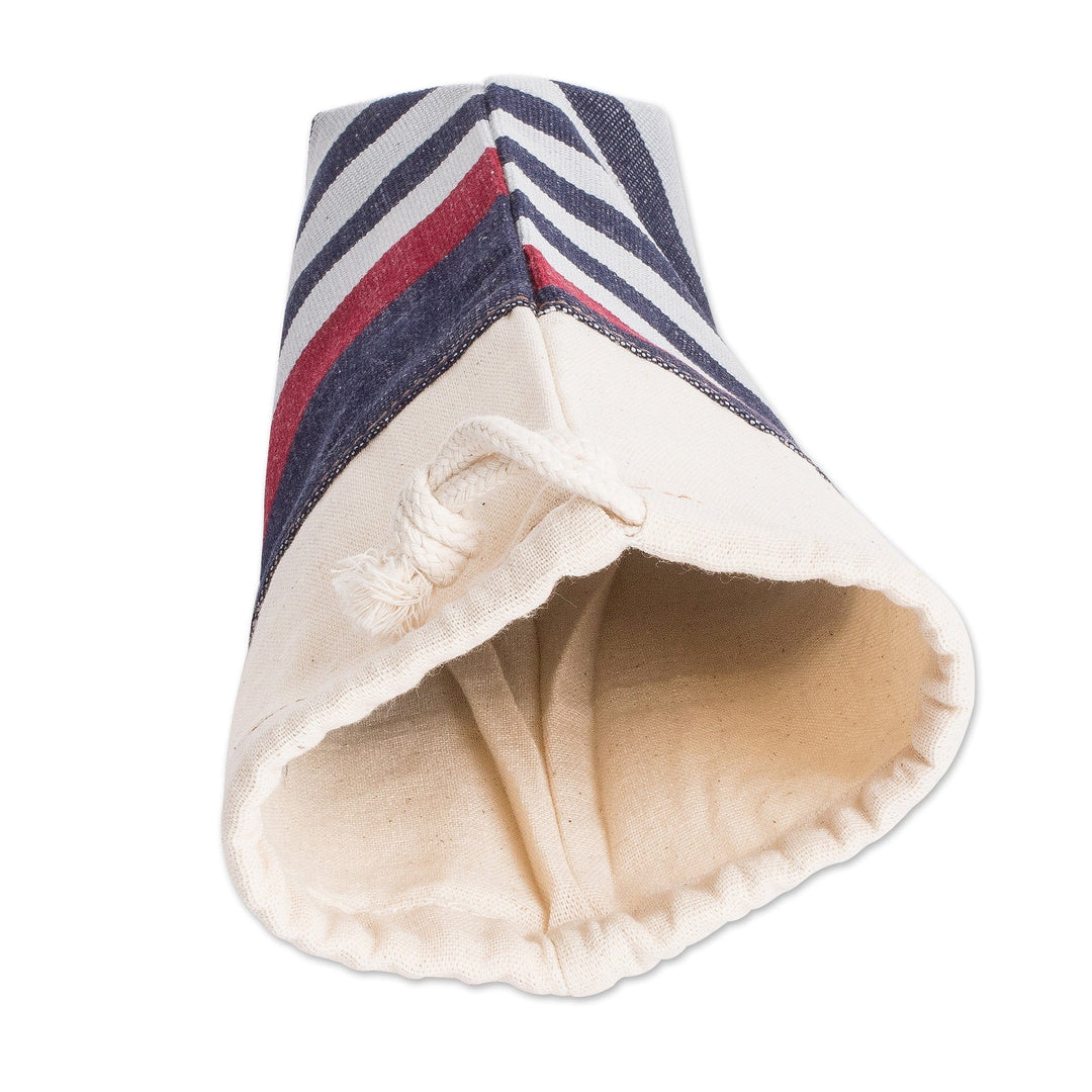 Reusable Handwoven Cotton Drawstring Coffee Bag with Stripes - Cup of Java