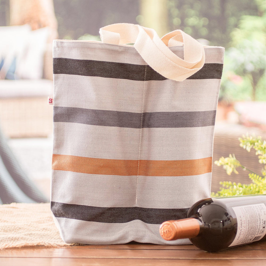 Striped Cotton Wine Bottle Bag Handwoven in Guatemala - Here's To Earth