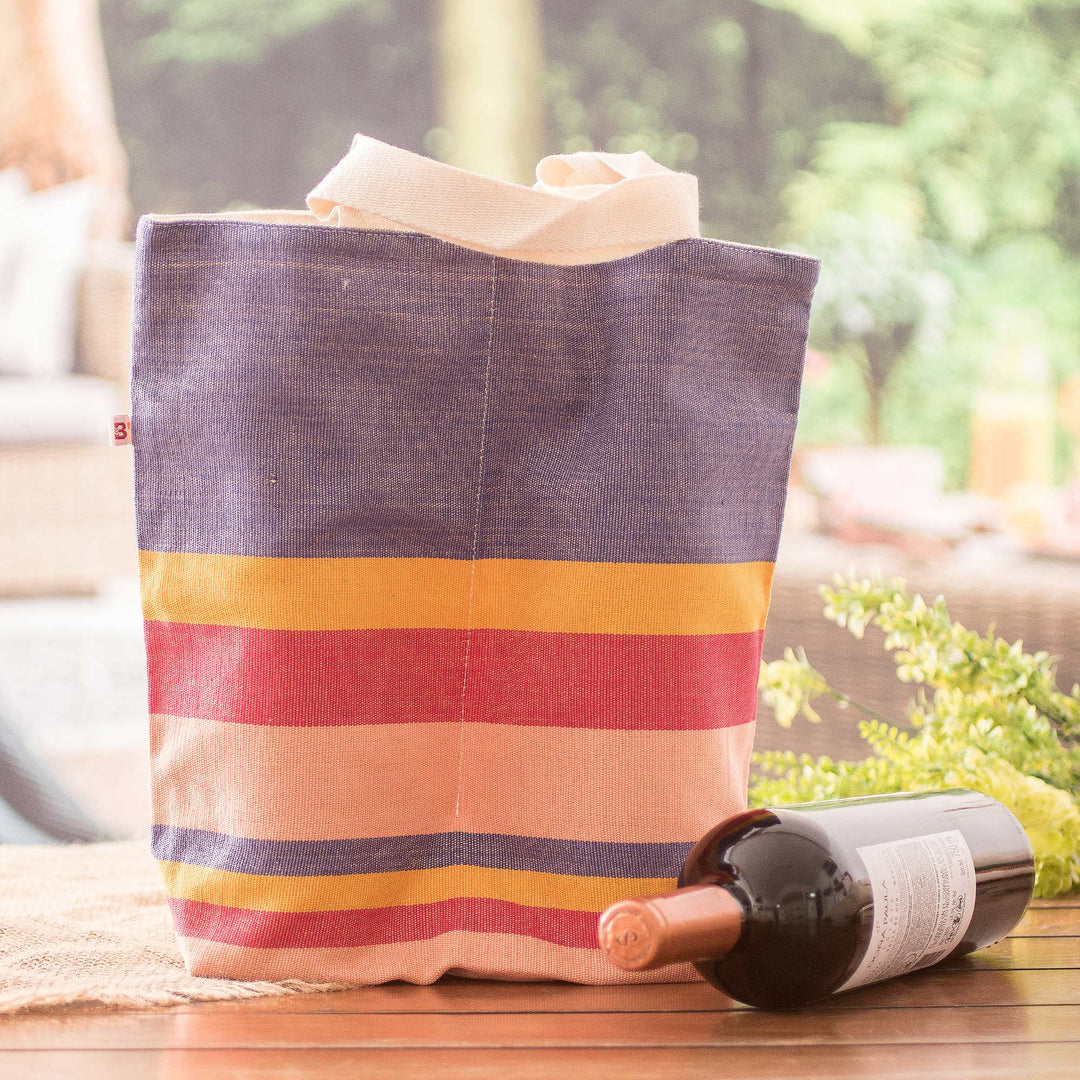 Colorful and Striped Handwoven Cotton Wine Bottle Bag - Here's To Spring