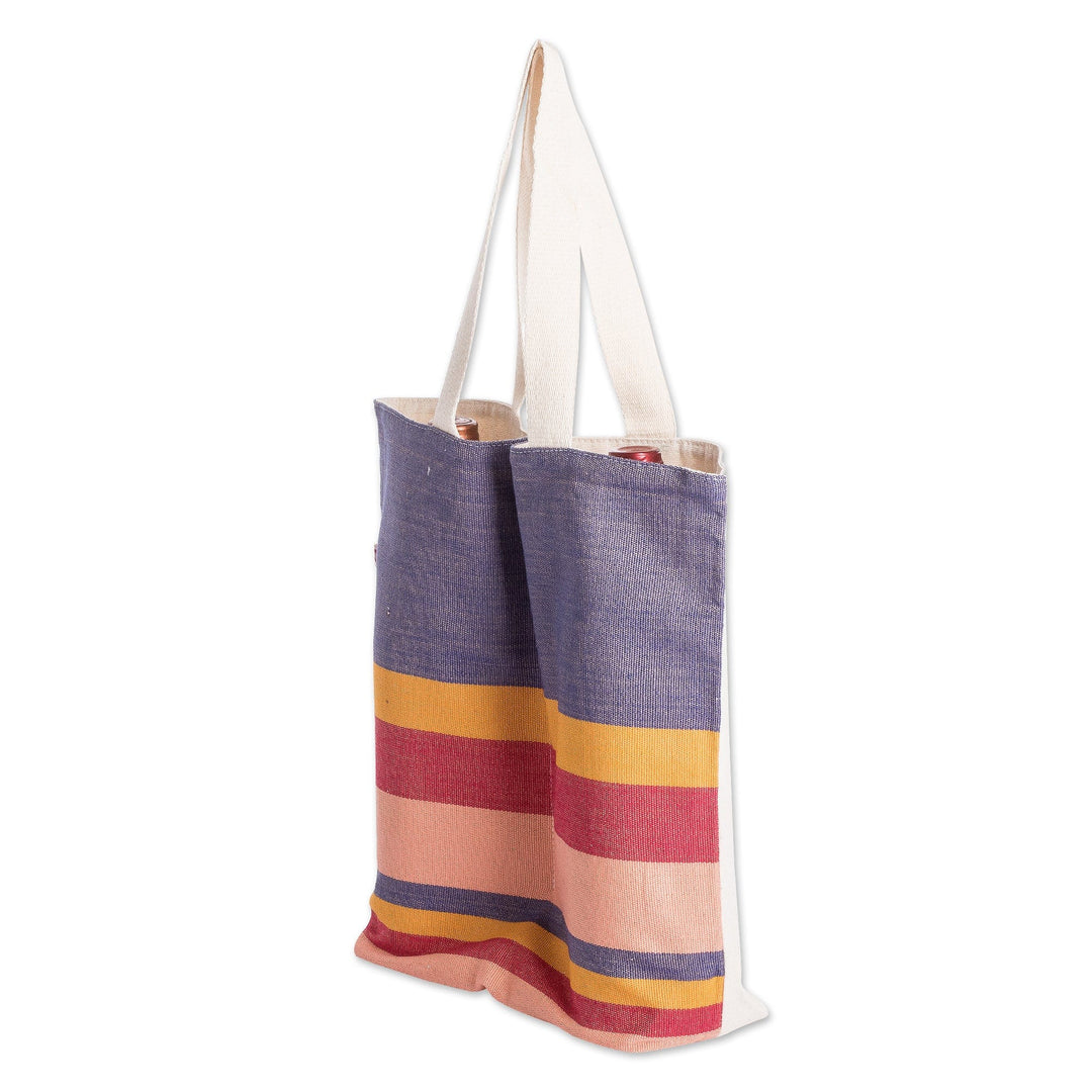 Colorful and Striped Handwoven Cotton Wine Bottle Bag - Here's To Spring