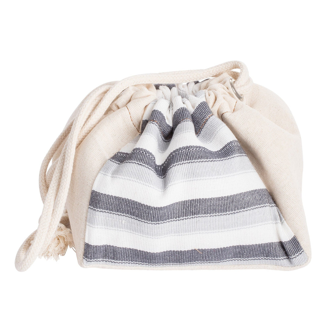Hand-Woven Cotton Drawstring Toiletry Bag with Stripes - Fog