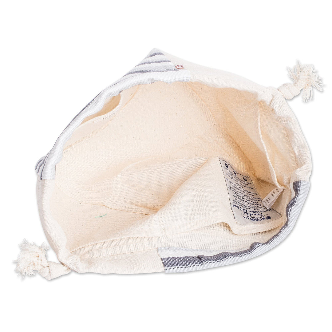 Hand-Woven Cotton Drawstring Toiletry Bag with Stripes - Fog