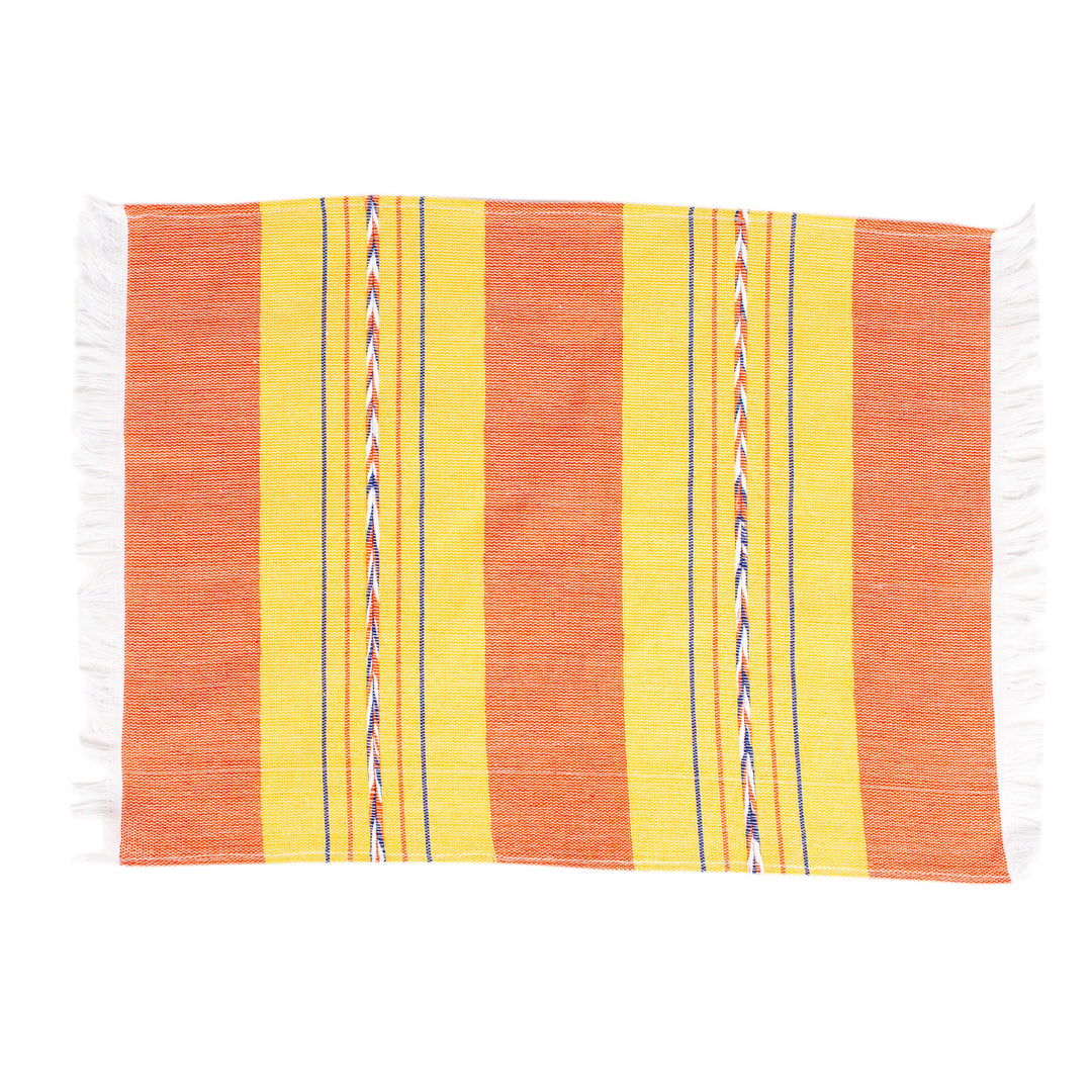Handloomed Goldenrod and Orange Cotton Placemat from Mexico - Goldenrod Sunset