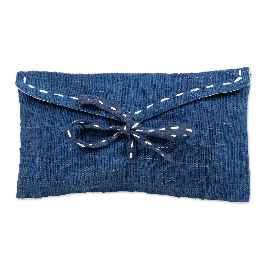 Handcrafted Blue Cotton Cosmetic Bag with a Tie Closure - Casual Blue