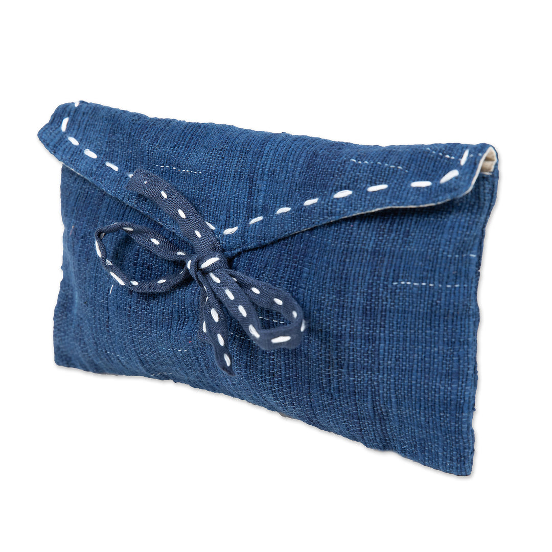 Handcrafted Blue Cotton Cosmetic Bag with a Tie Closure - Casual Blue