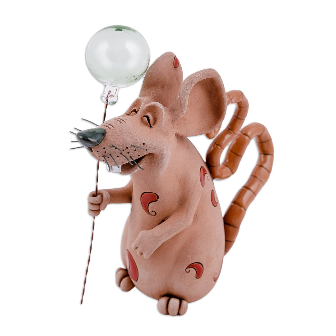 Handmade Ceramic and Glass Figurine of Mouse with Balloon - Mouse with Balloon