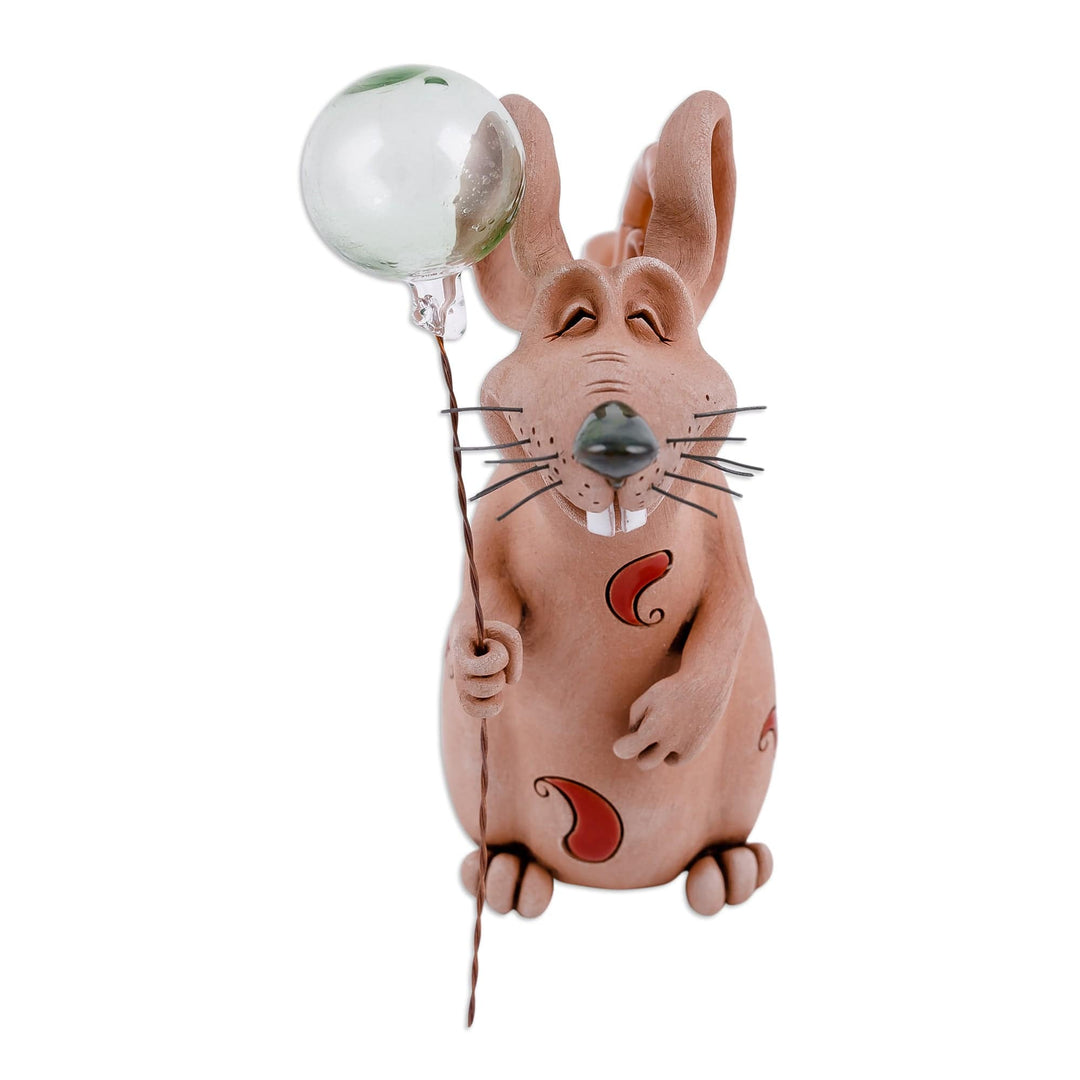 Handmade Ceramic and Glass Figurine of Mouse with Balloon - Mouse with Balloon
