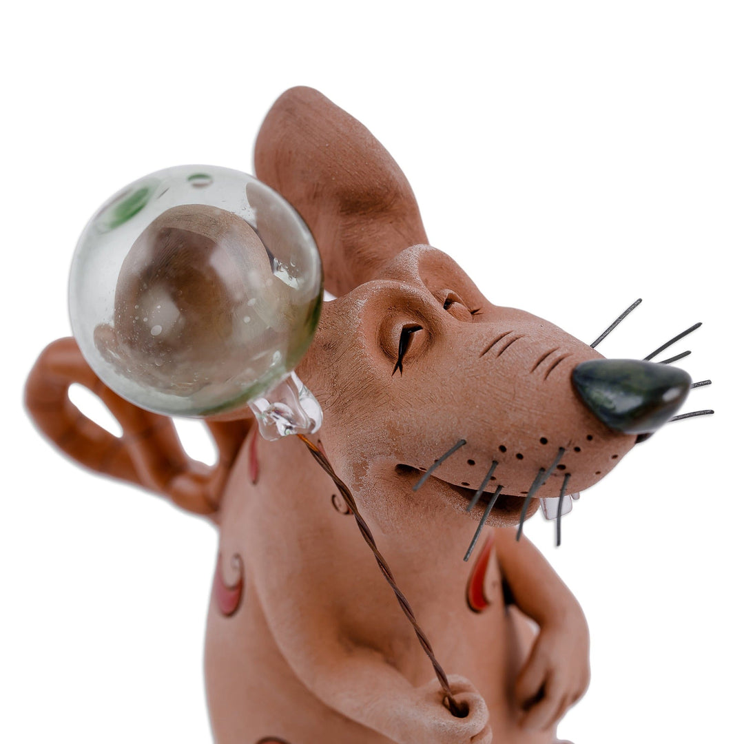 Handmade Ceramic and Glass Figurine of Mouse with Balloon - Mouse with Balloon