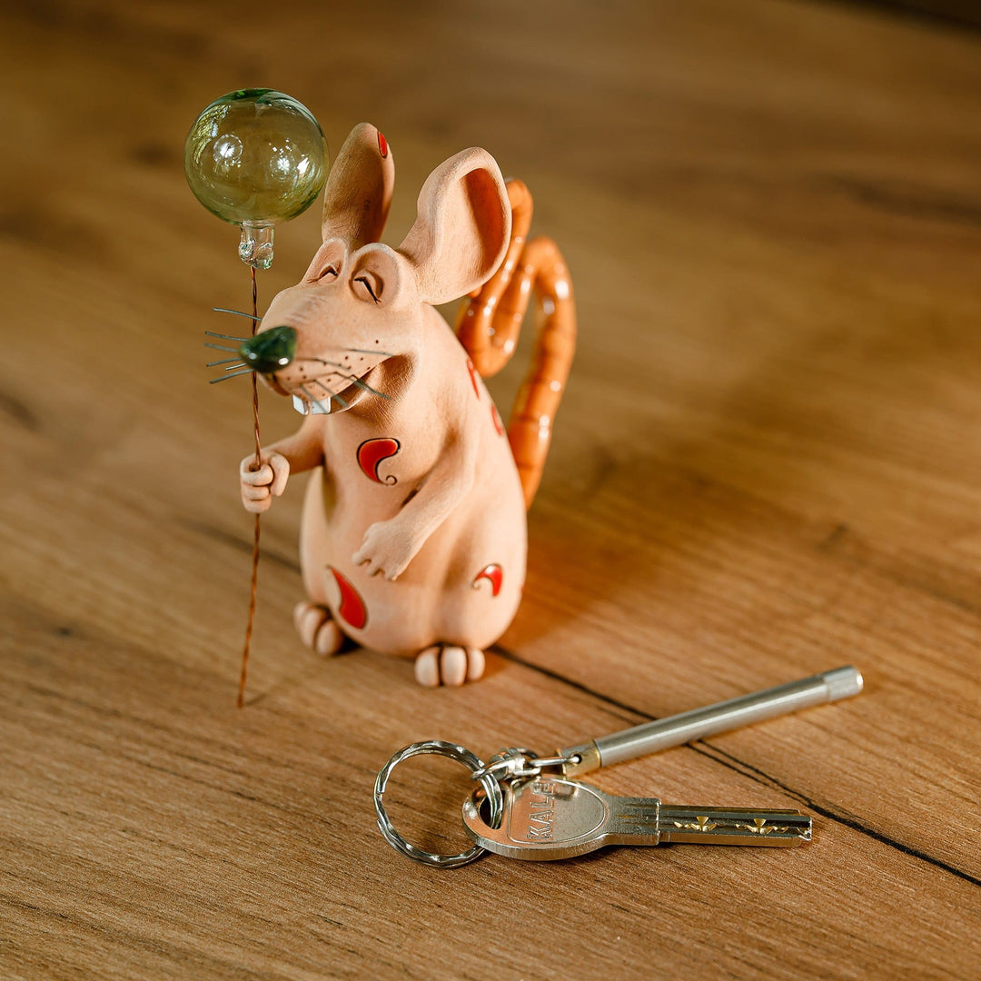 Handmade Ceramic and Glass Figurine of Mouse with Balloon - Mouse with Balloon