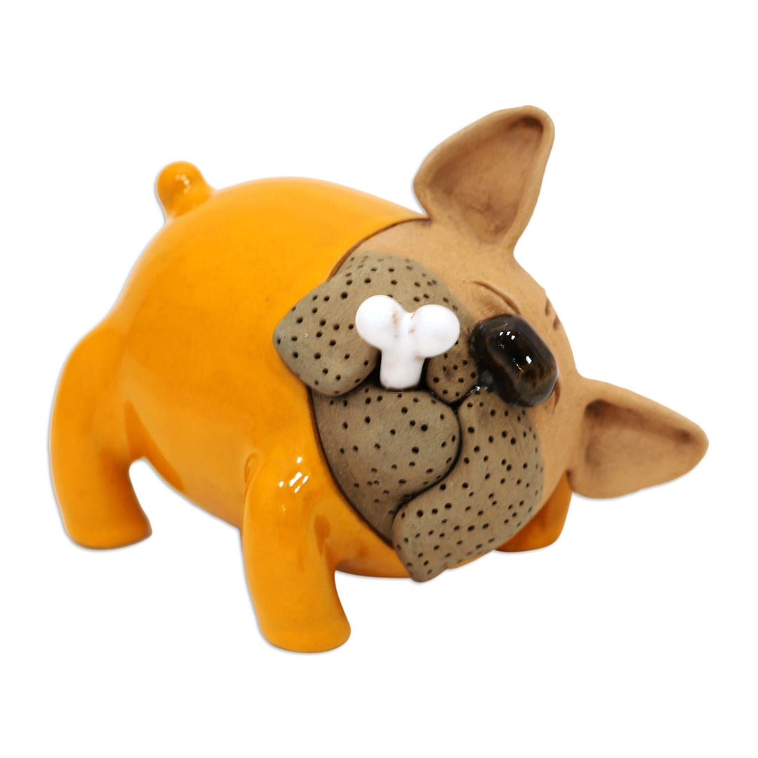 Orange Bulldog Ceramic Figurine Made and Painted by Hand - Orange Bulldog
