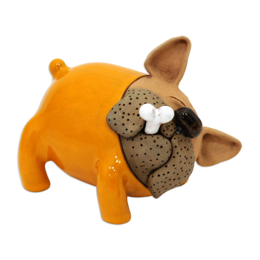 Orange Bulldog Ceramic Figurine Made and Painted by Hand - Orange Bulldog