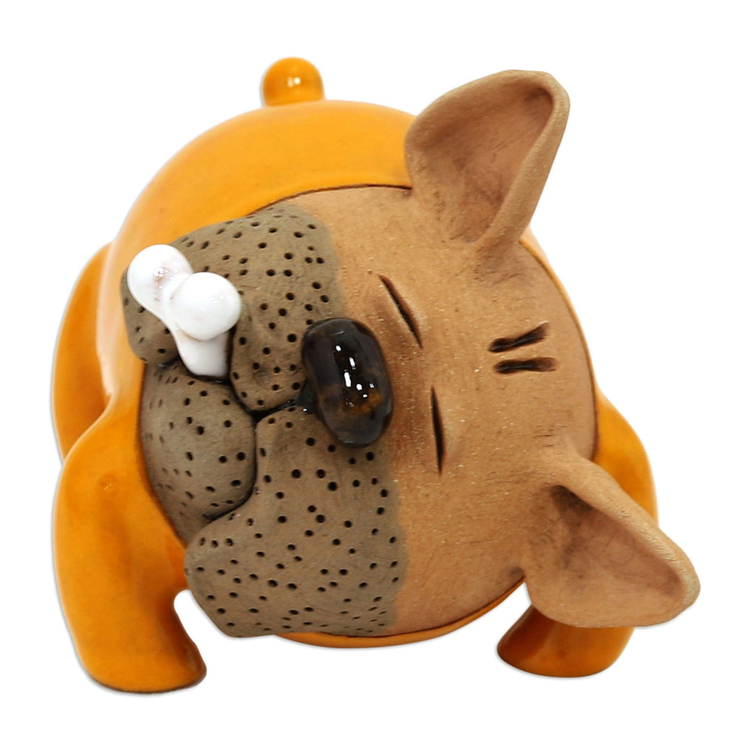 Orange Bulldog Ceramic Figurine Made and Painted by Hand - Orange Bulldog