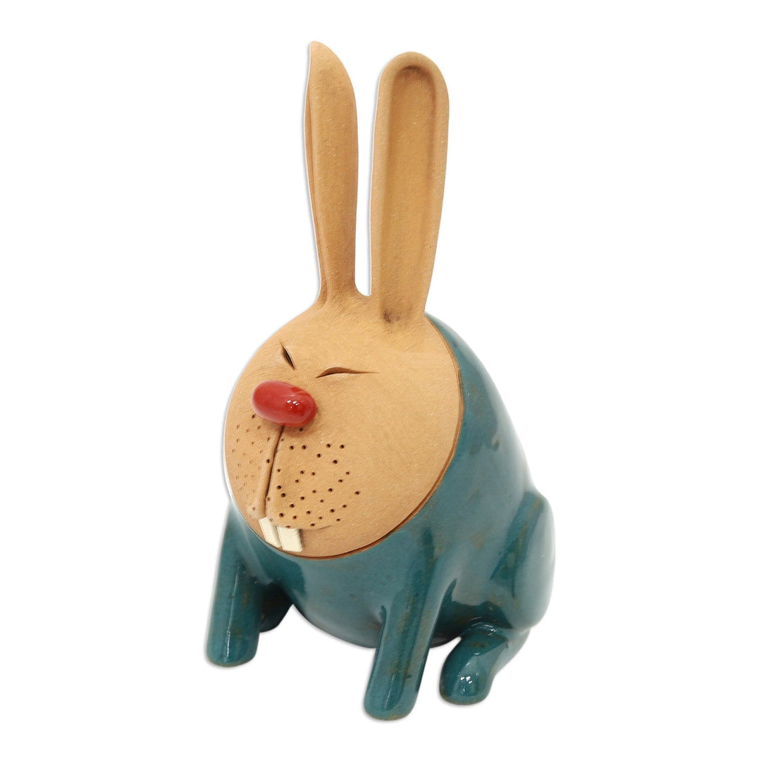 Hare Ceramic Figurine Crafted and Painted by Hand - Smiling Hare