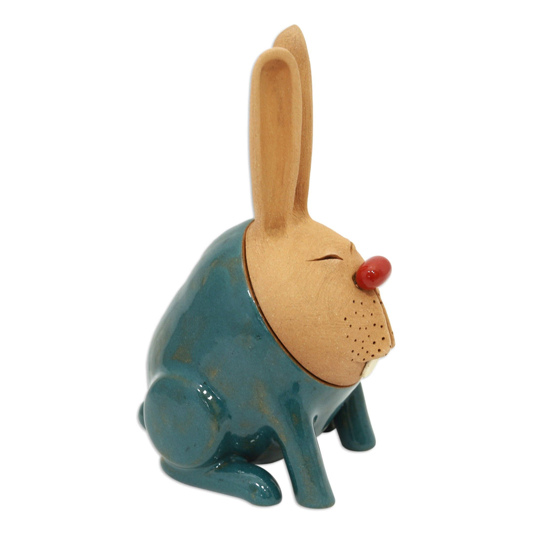 Hare Ceramic Figurine Crafted and Painted by Hand - Smiling Hare