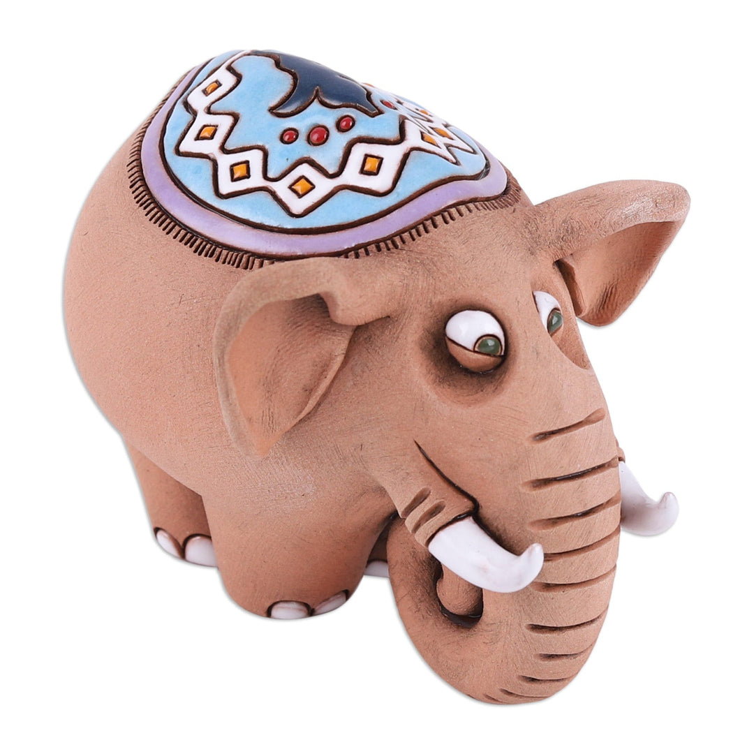 Elephant Ceramic Figurine Made Painted by Hand in Uzbekistan - Cheerful Elephant