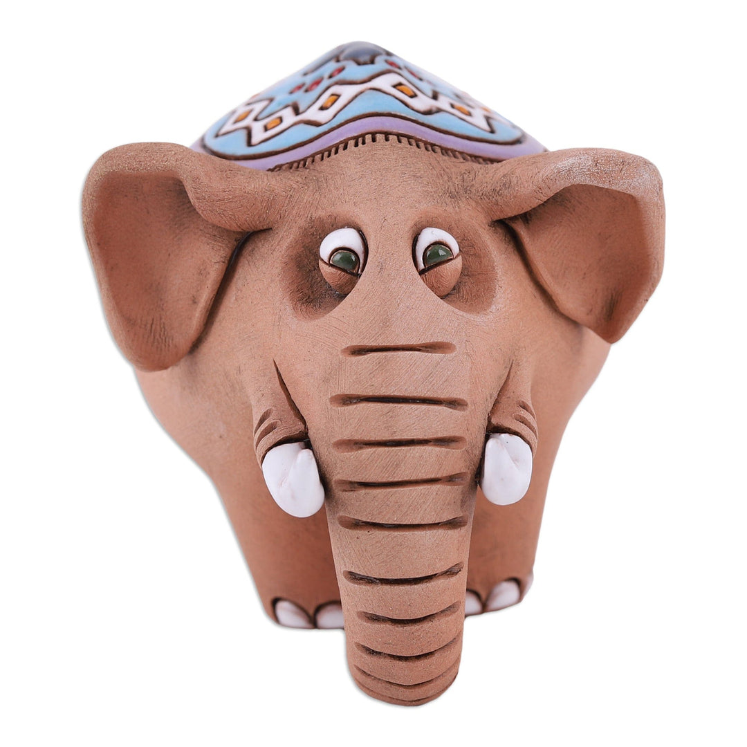 Elephant Ceramic Figurine Made Painted by Hand in Uzbekistan - Cheerful Elephant