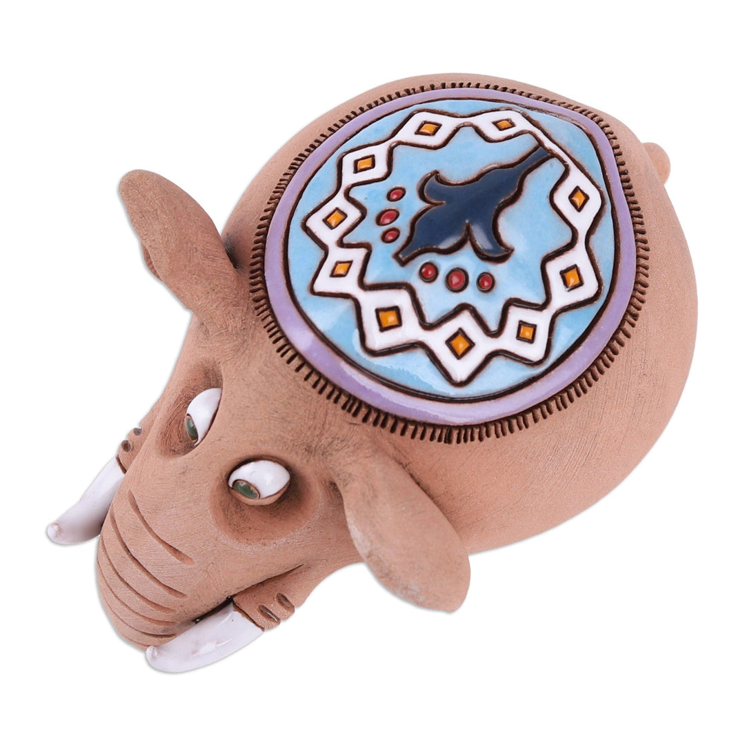 Elephant Ceramic Figurine Made Painted by Hand in Uzbekistan - Cheerful Elephant