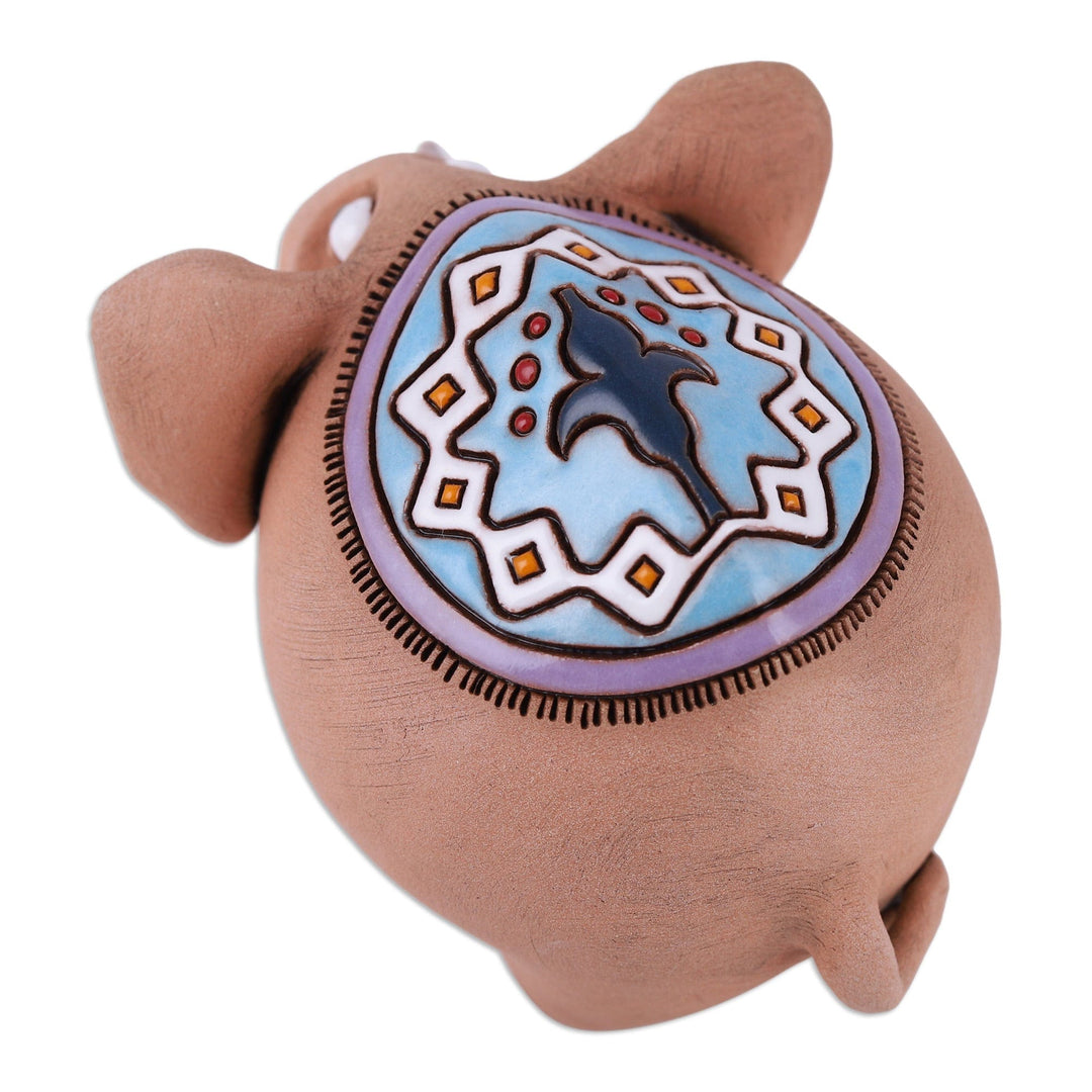 Elephant Ceramic Figurine Made Painted by Hand in Uzbekistan - Cheerful Elephant
