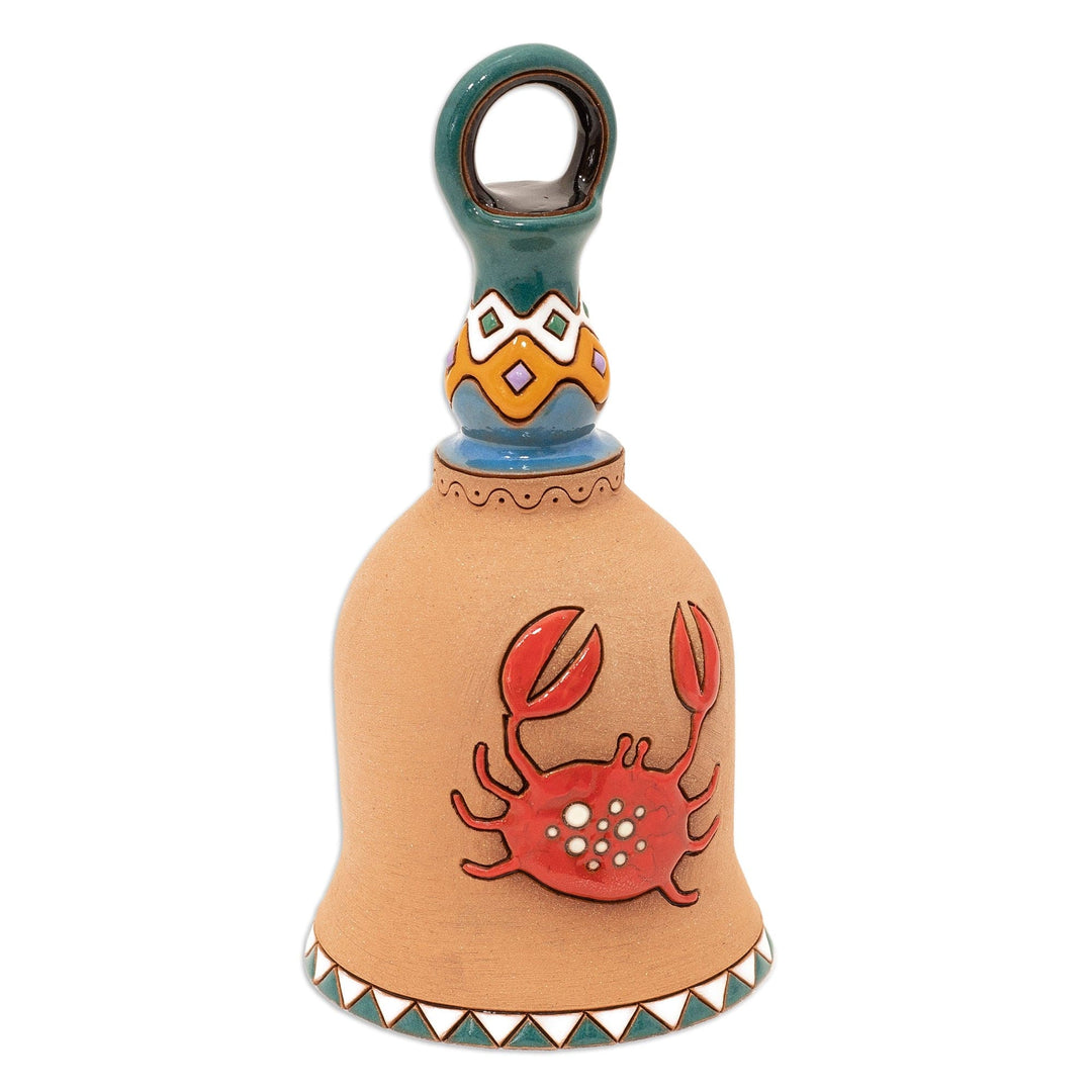 Crab-Themed Decorative Ceramic Bell Made & Painted by Hand - Harmonious Crab