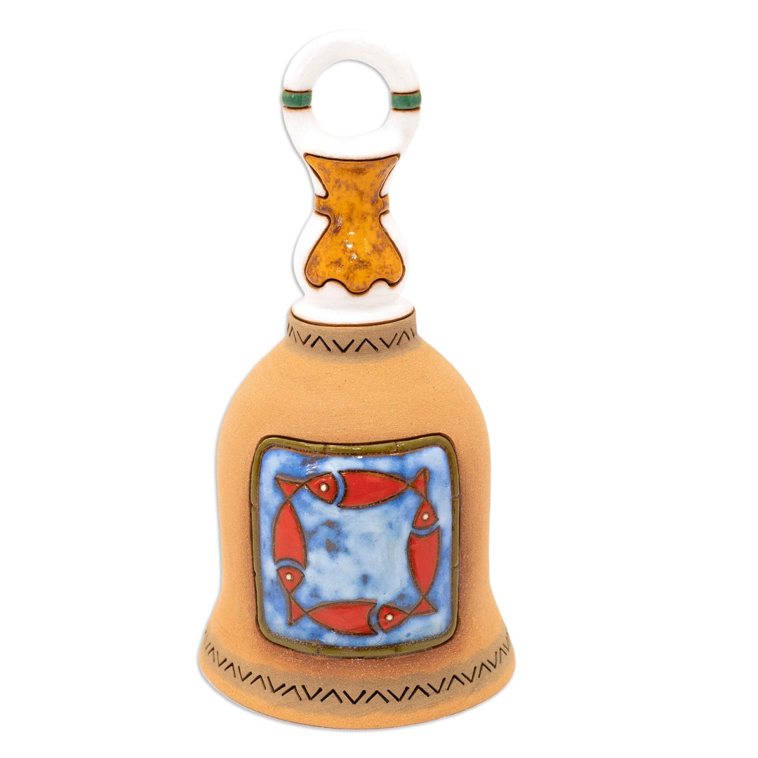 Fish-Themed Decorative Ceramic Bell Made & Painted by Hand - Underwater Melody