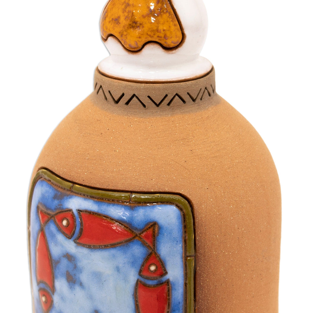 Fish-Themed Decorative Ceramic Bell Made & Painted by Hand - Underwater Melody
