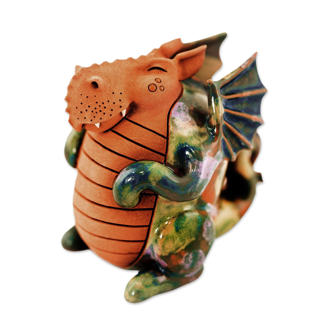 Dragon Ceramic Figurine Made & Painted by Hand in Uzbekistan - Little Green Dragon