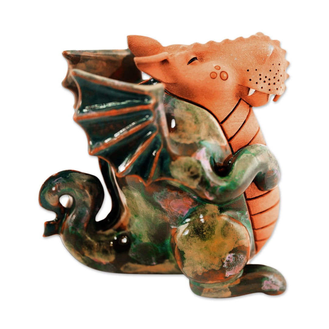 Dragon Ceramic Figurine Made & Painted by Hand in Uzbekistan - Little Green Dragon