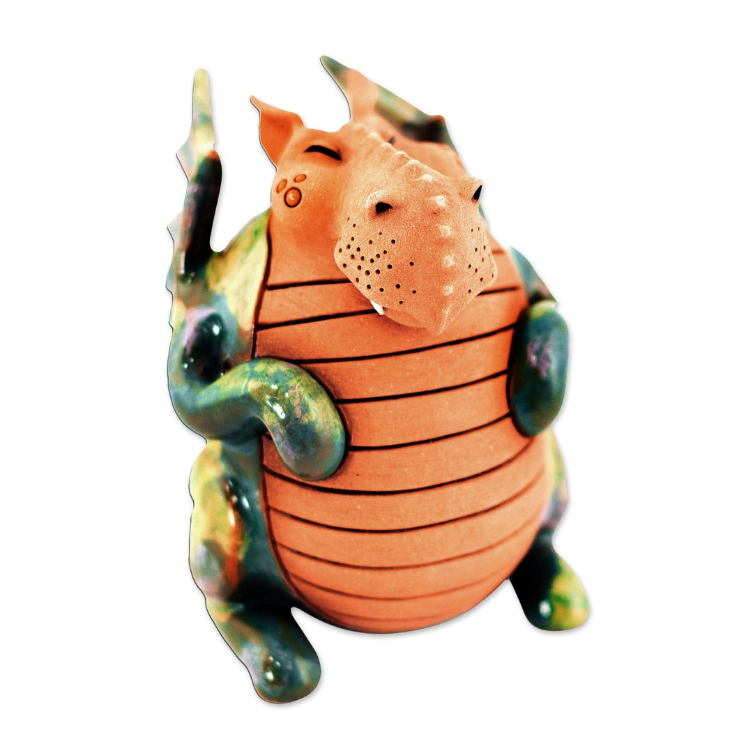 Dragon Ceramic Figurine Made & Painted by Hand in Uzbekistan - Little Green Dragon