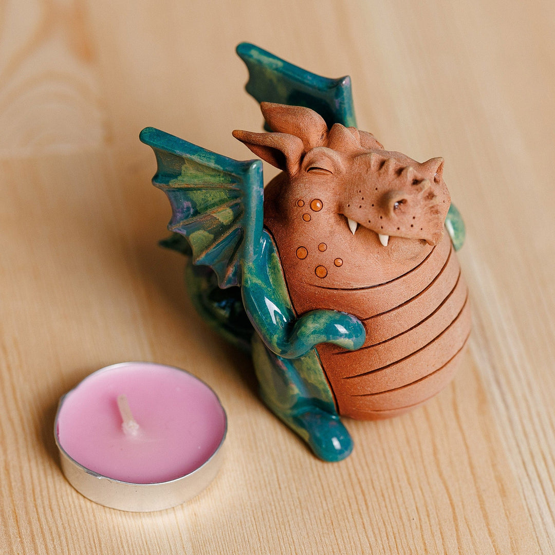 Dragon Ceramic Figurine Made & Painted by Hand in Uzbekistan - Little Green Dragon