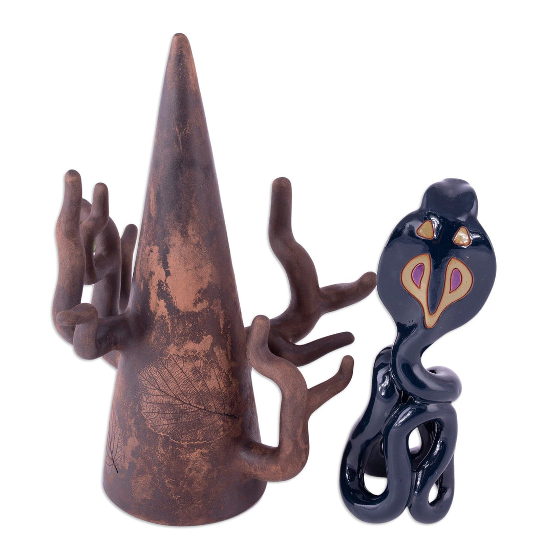 Handmade Tree of Knowledge Themed Ceramic Jewelry Stand - Tree of Knowledge