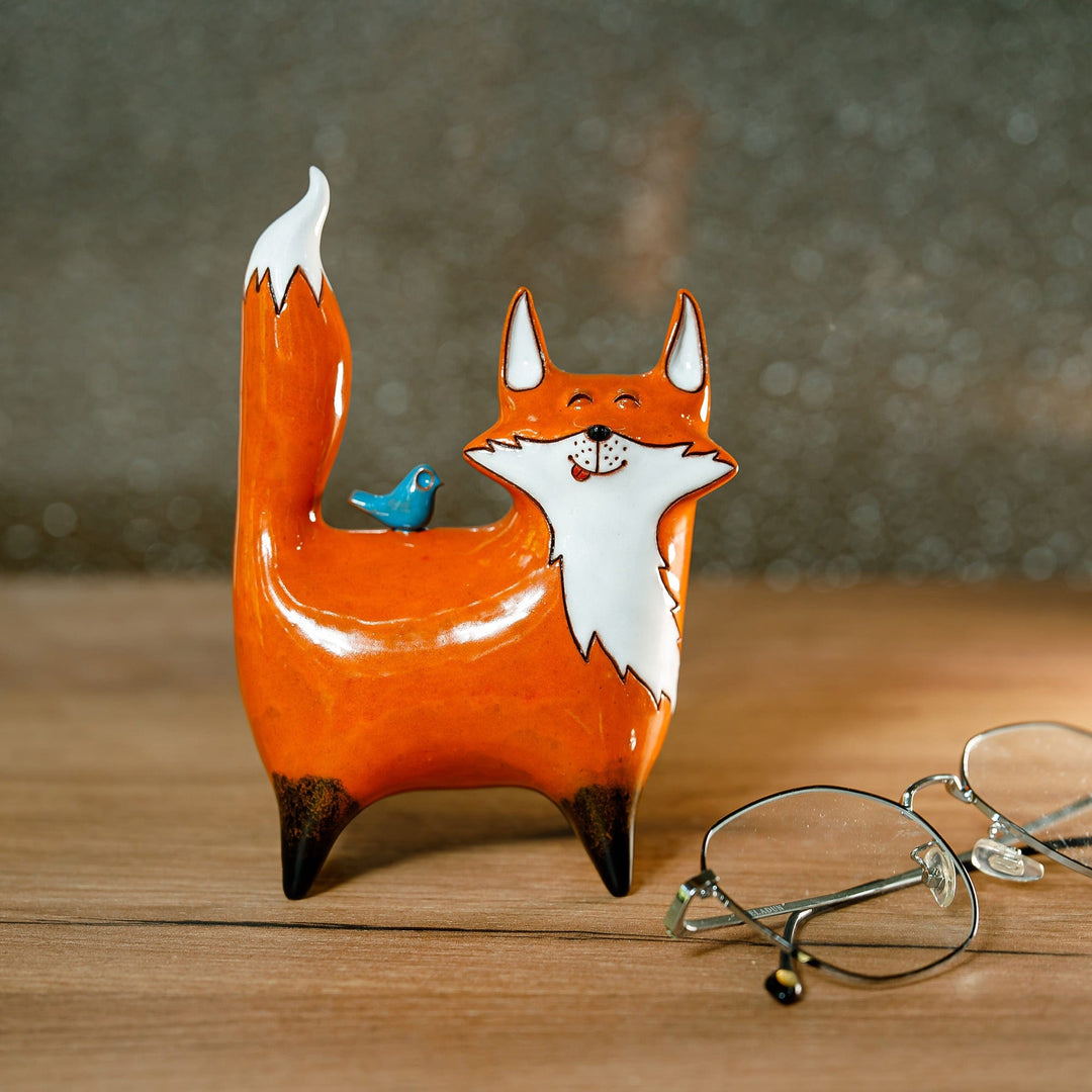 Fox Ceramic Figurine Made & Painted by Hand in Uzbekistan - Friendly Fox