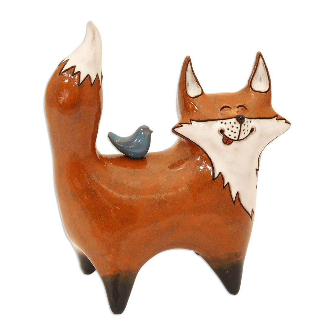 Fox Ceramic Figurine Made & Painted by Hand in Uzbekistan - Friendly Fox