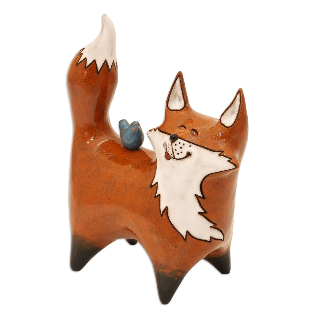Fox Ceramic Figurine Made & Painted by Hand in Uzbekistan - Friendly Fox