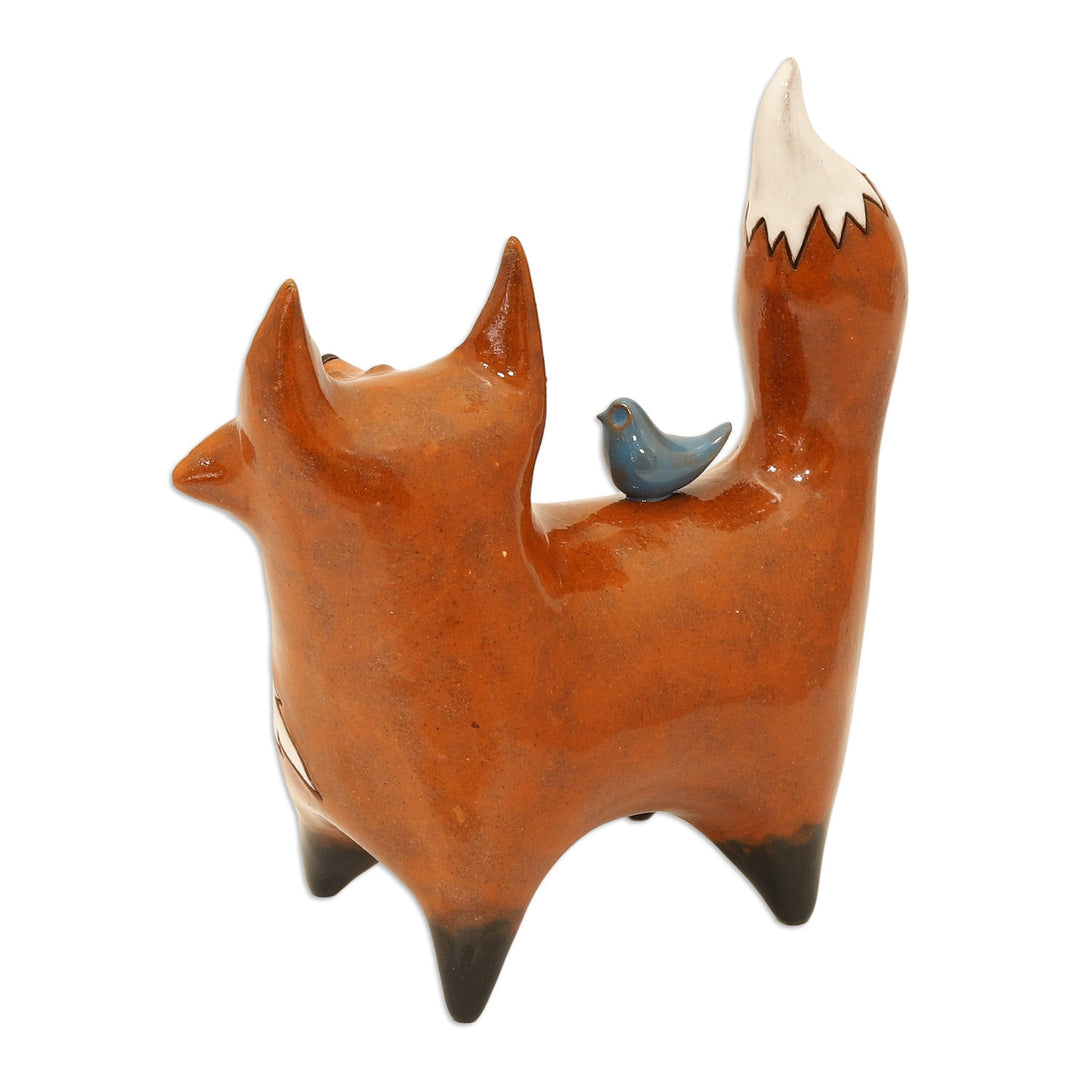 Fox Ceramic Figurine Made & Painted by Hand in Uzbekistan - Friendly Fox