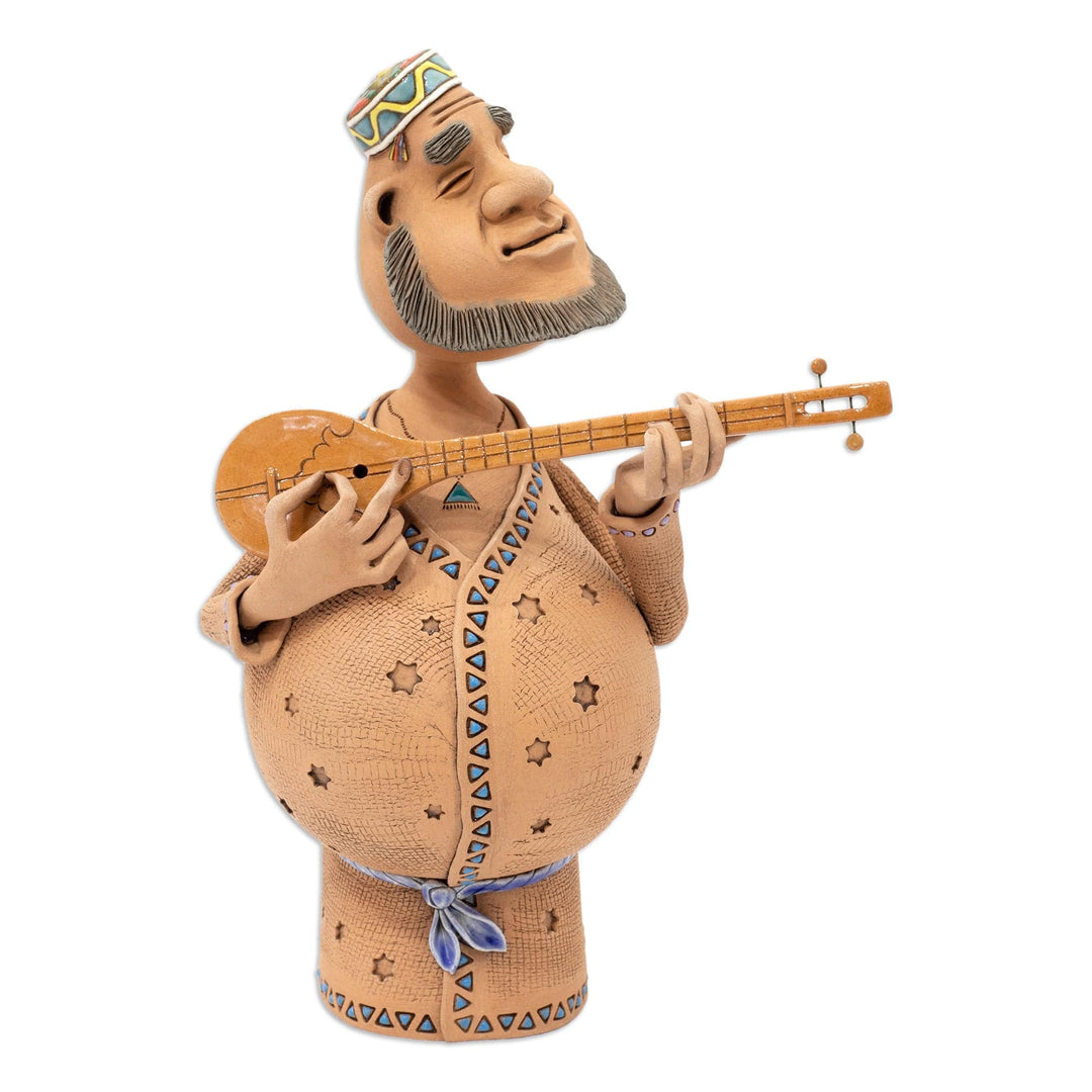 Uzbek Musician Ceramic Figurine Made & Painted by Hand - Khorezmian Musician