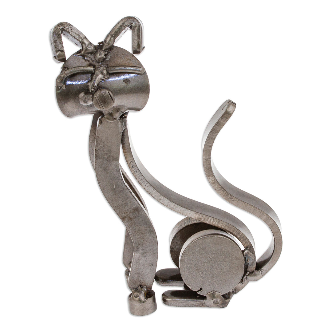 Eco-Friedly Cat-Themed Upcycled Metal Sculpture from Mexico - Little Feline