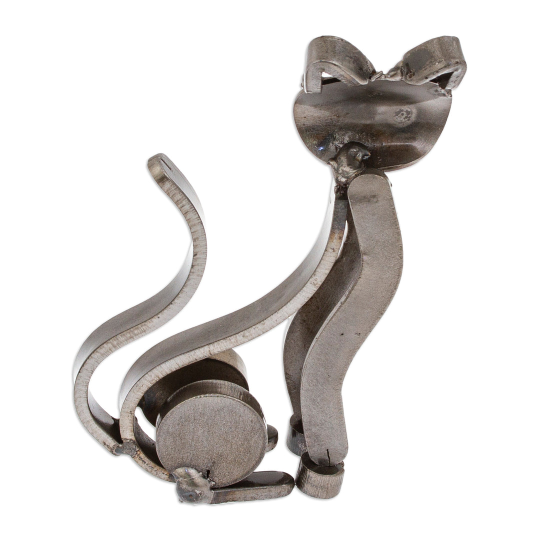 Eco-Friedly Cat-Themed Upcycled Metal Sculpture from Mexico - Little Feline