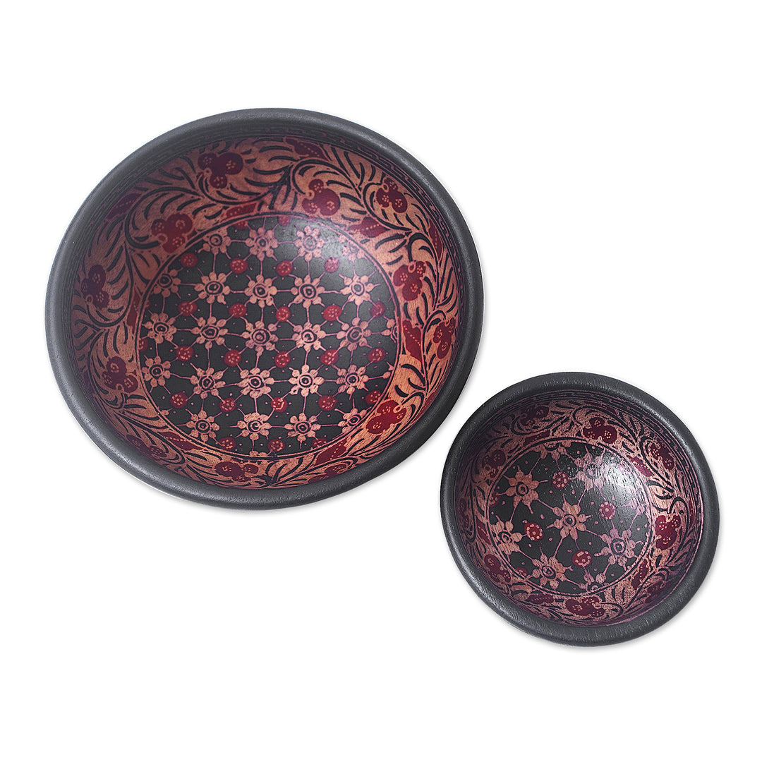 Red and Black Wadang Wood Batik Centerpieces (Set of 2) - Truntum Spring