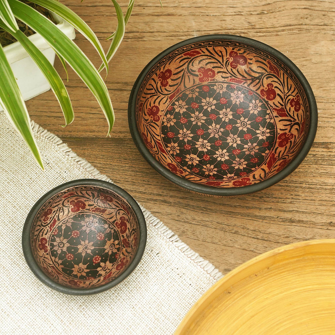 Red and Black Wadang Wood Batik Centerpieces (Set of 2) - Truntum Spring