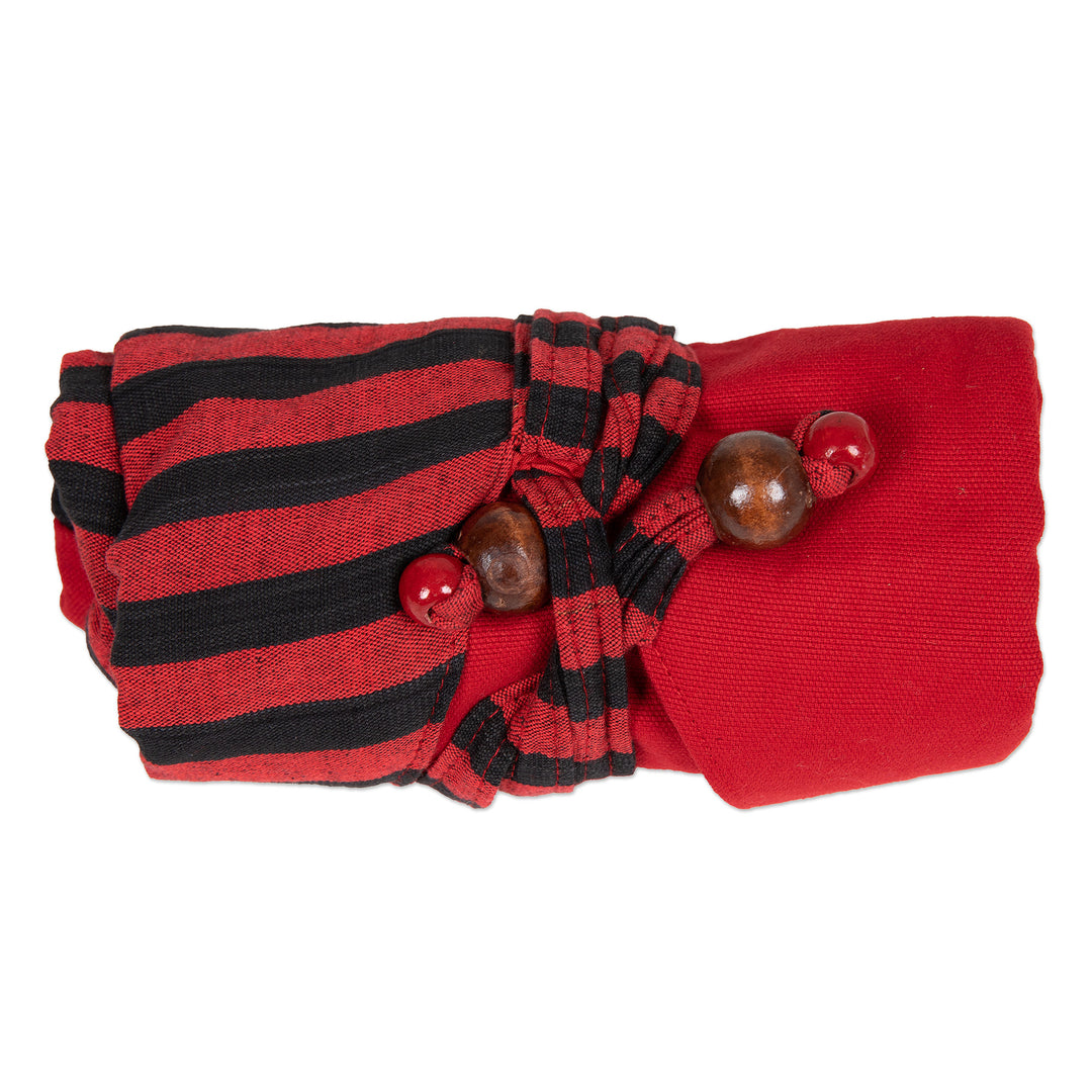 Handcrafted Red Striped Cotton Shoulder Bag from Java - Red Lurik