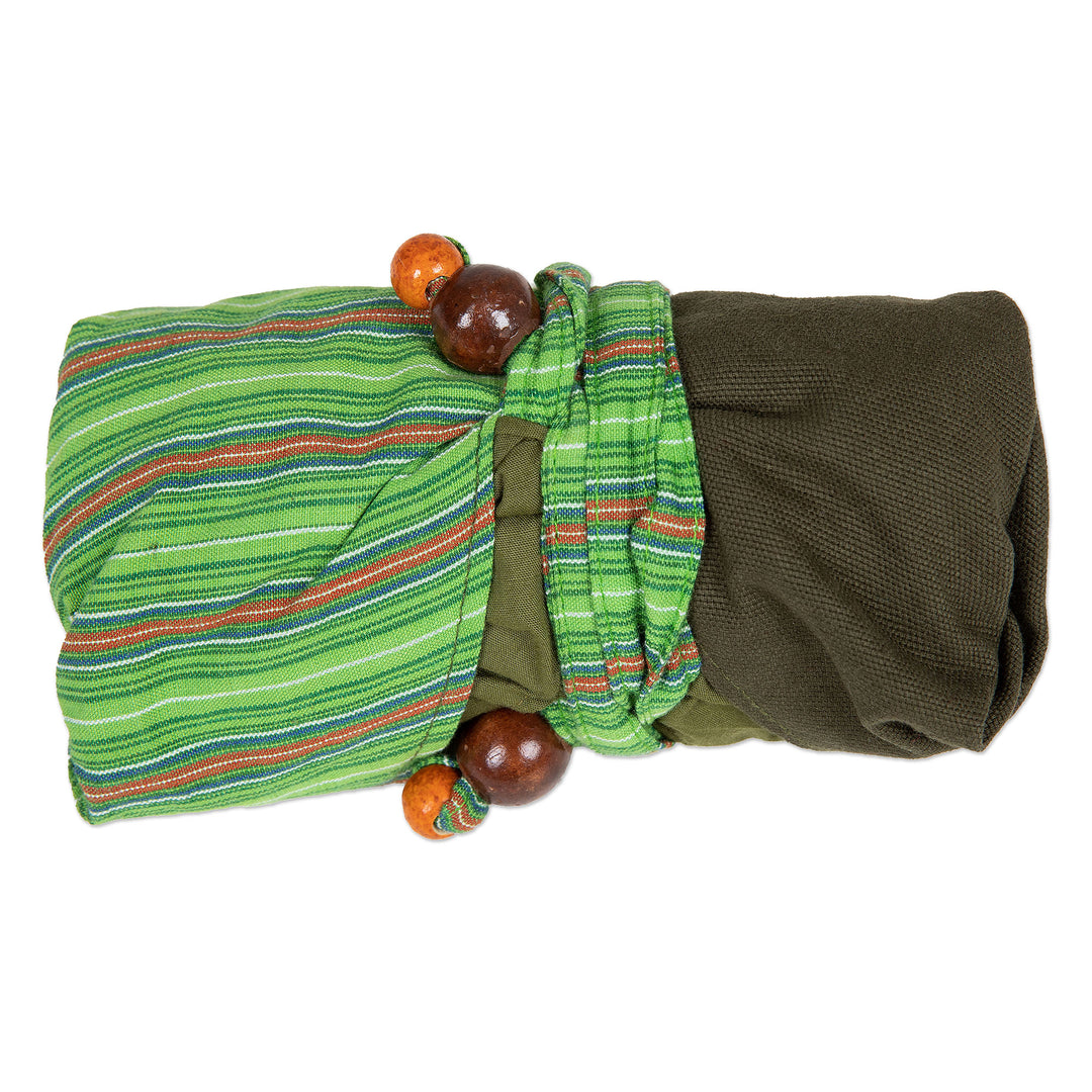 Handcrafted Green Striped Cotton Shoulder Bag from Java - Green Lurik