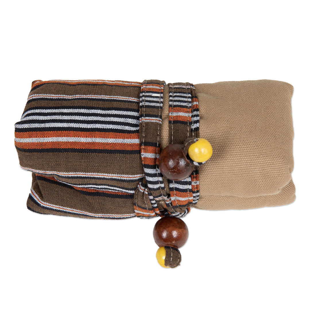 Handcrafted Brown Striped Cotton Shoulder Bag from Java - Brown Lurik