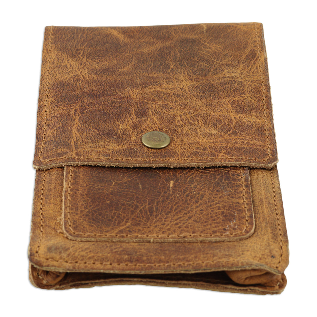 Handcrafted Brown Leather Phone Case with Snap Closure - Secret on Trend