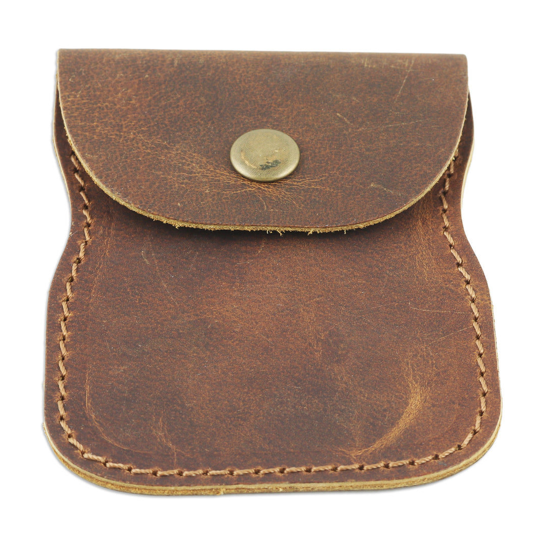 Handcrafted Brown Leather Coin Purse with Brass Snap Closure - Cute Tresure