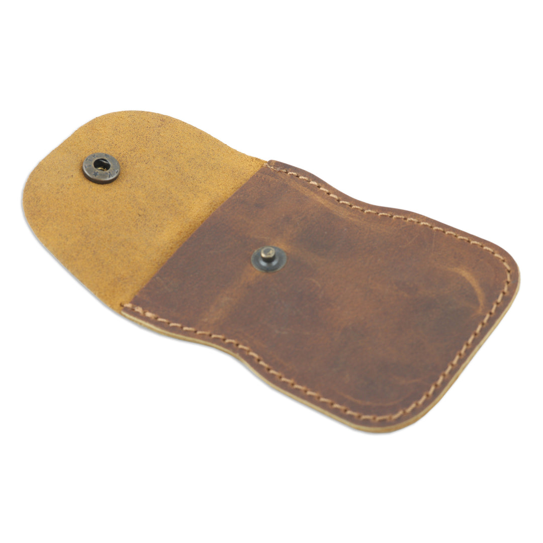 Handcrafted Brown Leather Coin Purse with Brass Snap Closure - Cute Tresure