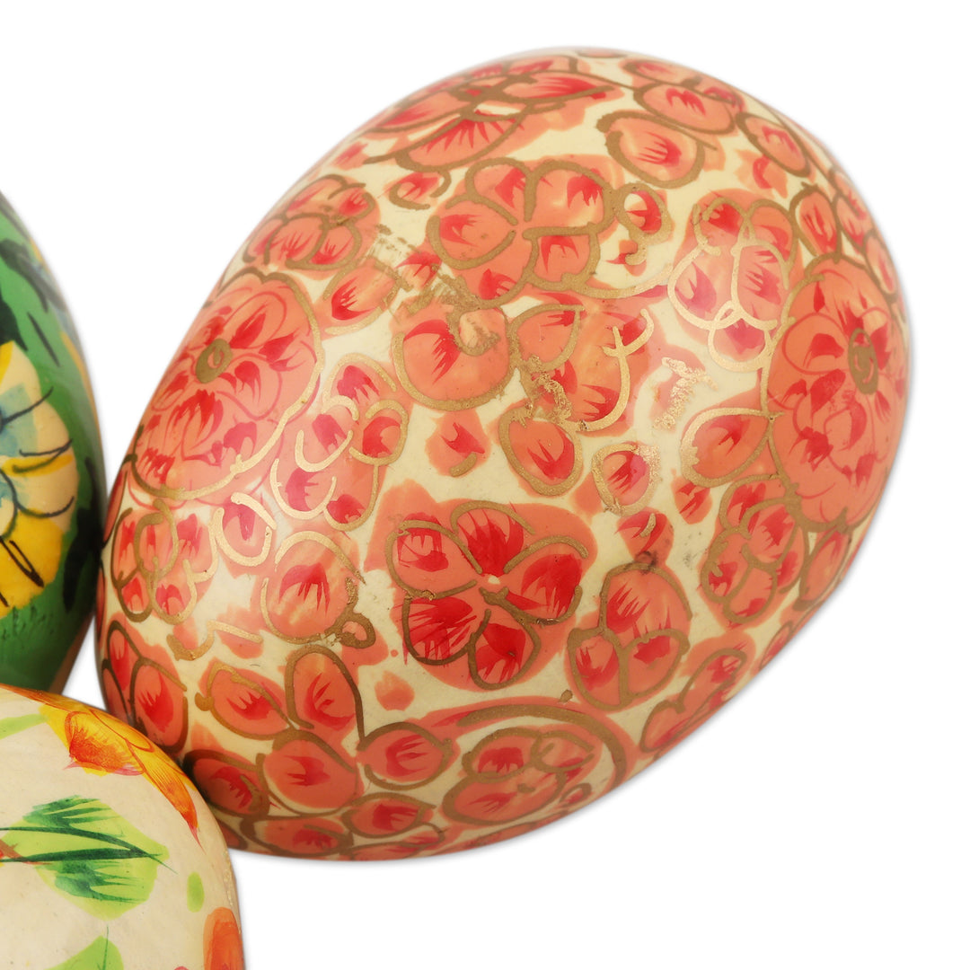 Set of Three Kashmir-Themed Papier Mache Eggs from India - Easter in Kashmir
